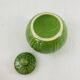 Green earthenware tea set with cabbage pattern, vintage 1970s.