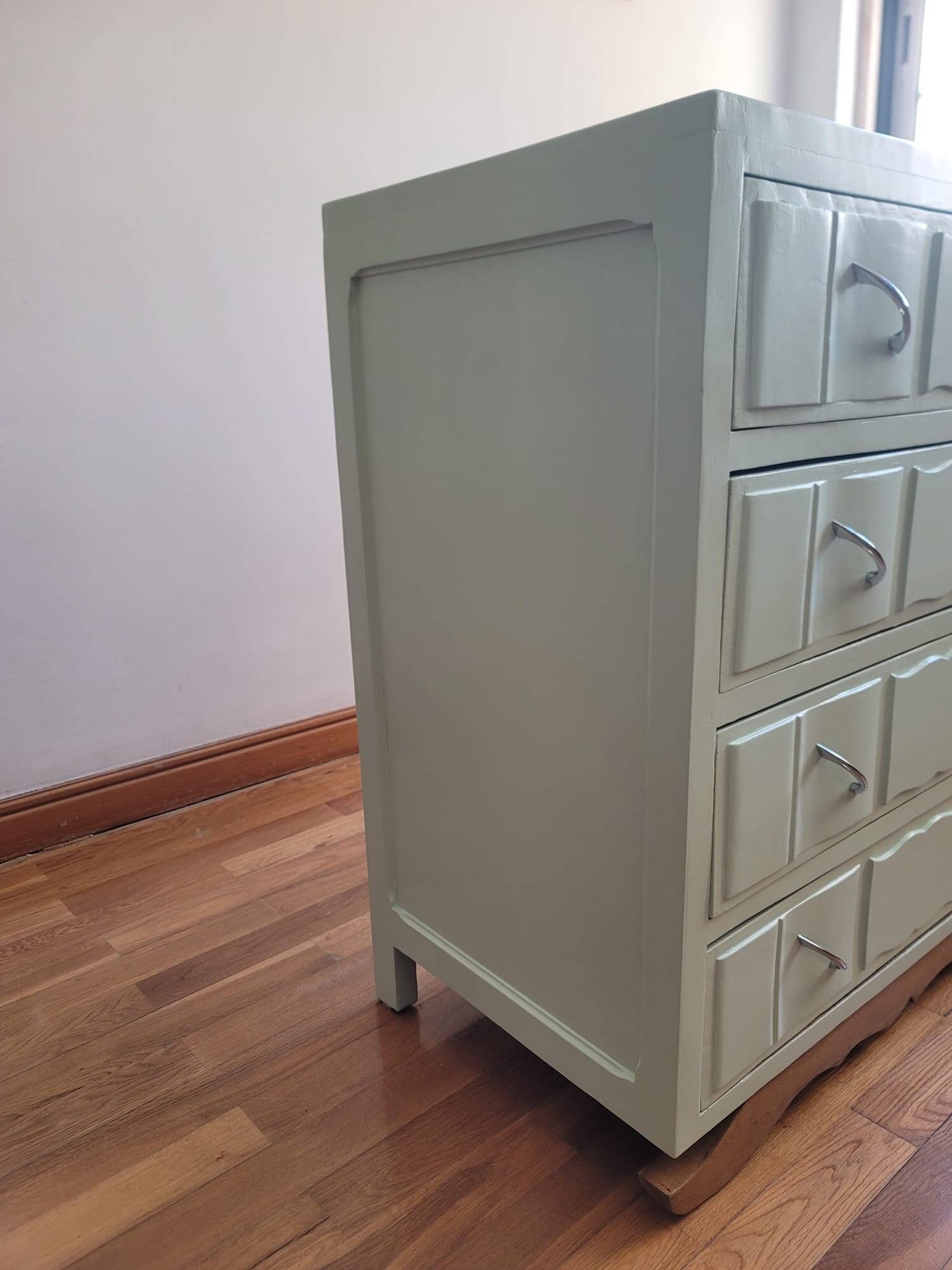 Vintage upcycled commode — mint green and natural wood