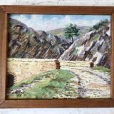 Oil painting on wood Janon valley landscape signed 1957