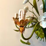 Chandelier 6 lights in green, white and orange metal