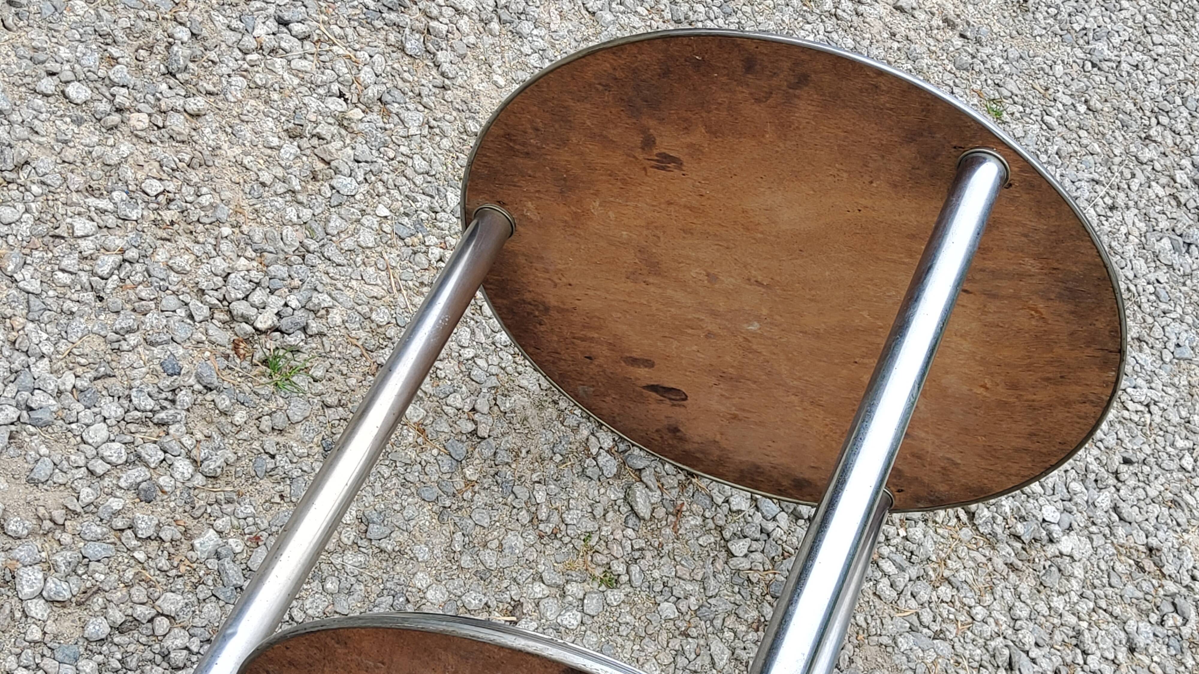 Art Deco side table, end table in chromed metal and mirror, 1930