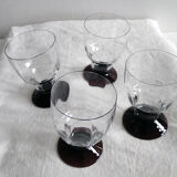 Series of 4 antique glasses with liqueur or port Art Deco Blown glass Purple foot