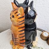 Cat cookie jar, ceramic cookie jar three vintage cats