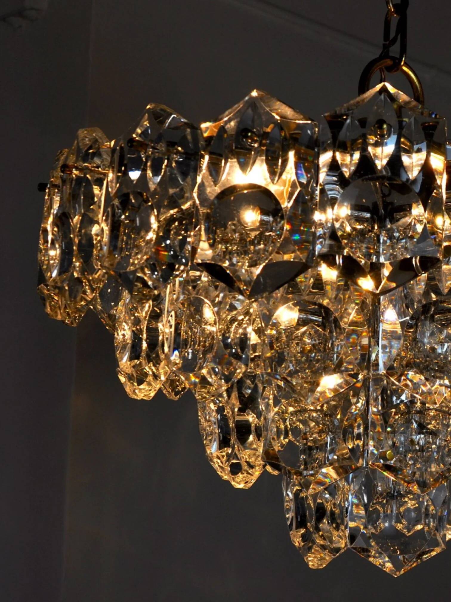 Lustre en cristal taillé à 4 niveaux Kinkeldey, Allemagne, 1970