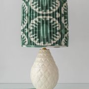 Art Deco table lamp by Charles Catteau for Boch Frères "Pineapple" with new Ikat silk shade.