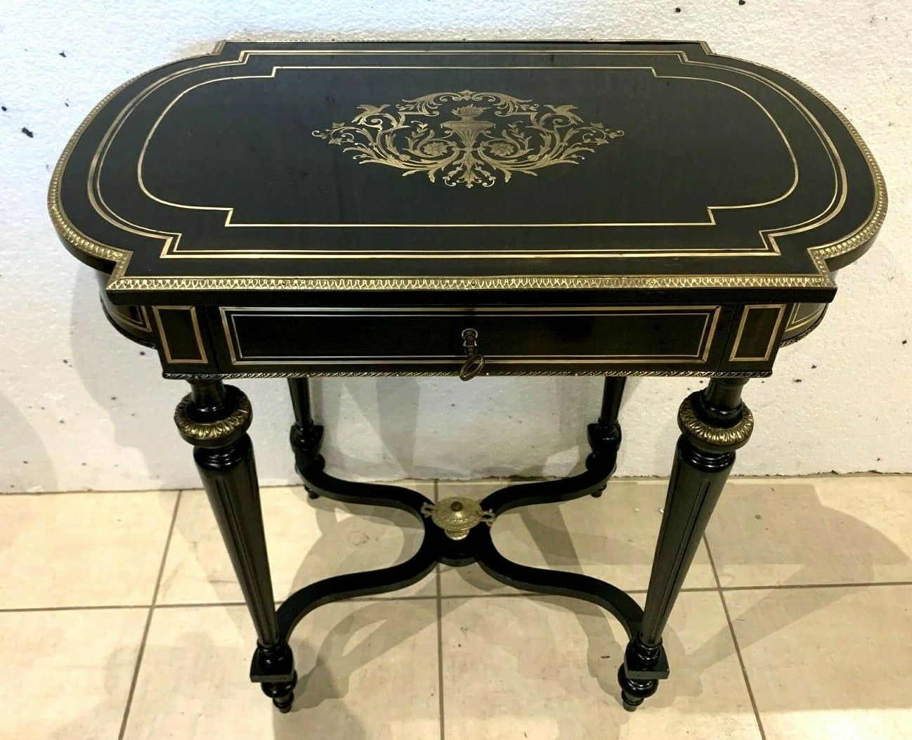 Worker Napoleon III Blackened wood and brass marquetry engraved xiX century