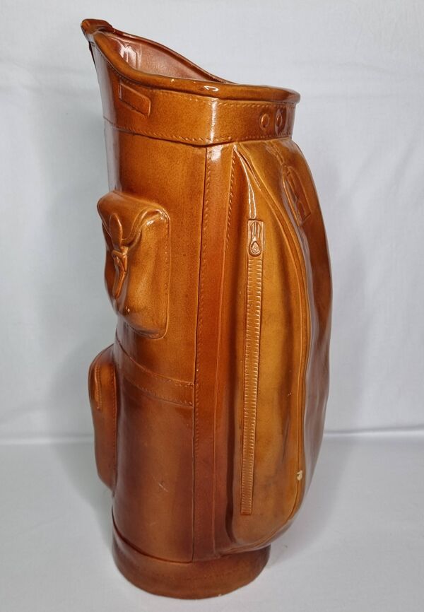 Porte-parapluies sculptural vintage sac golf imitation cuir années 70 65 cm