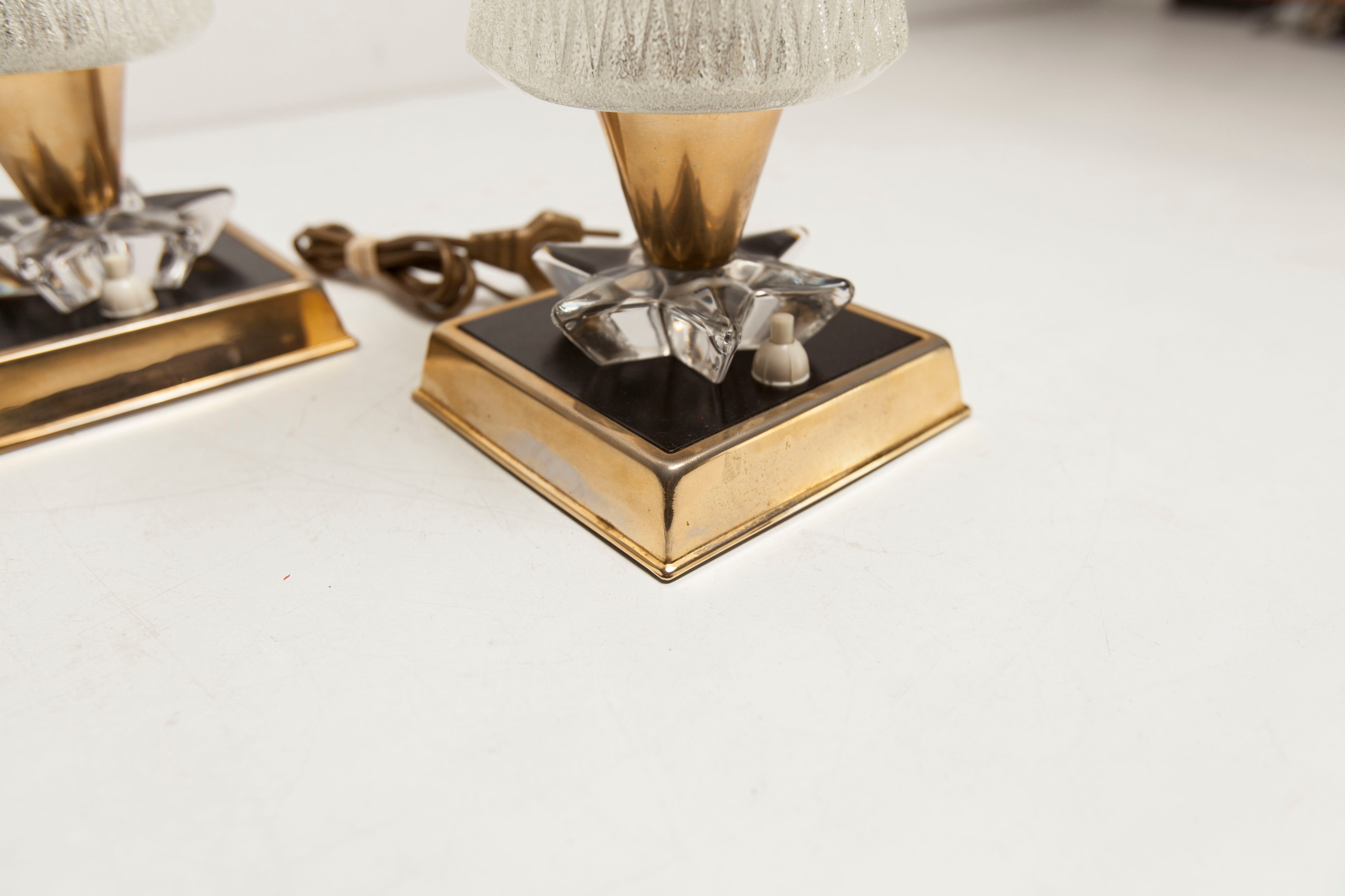 Paire de lampes de chevet 1960 laiton verre etoile