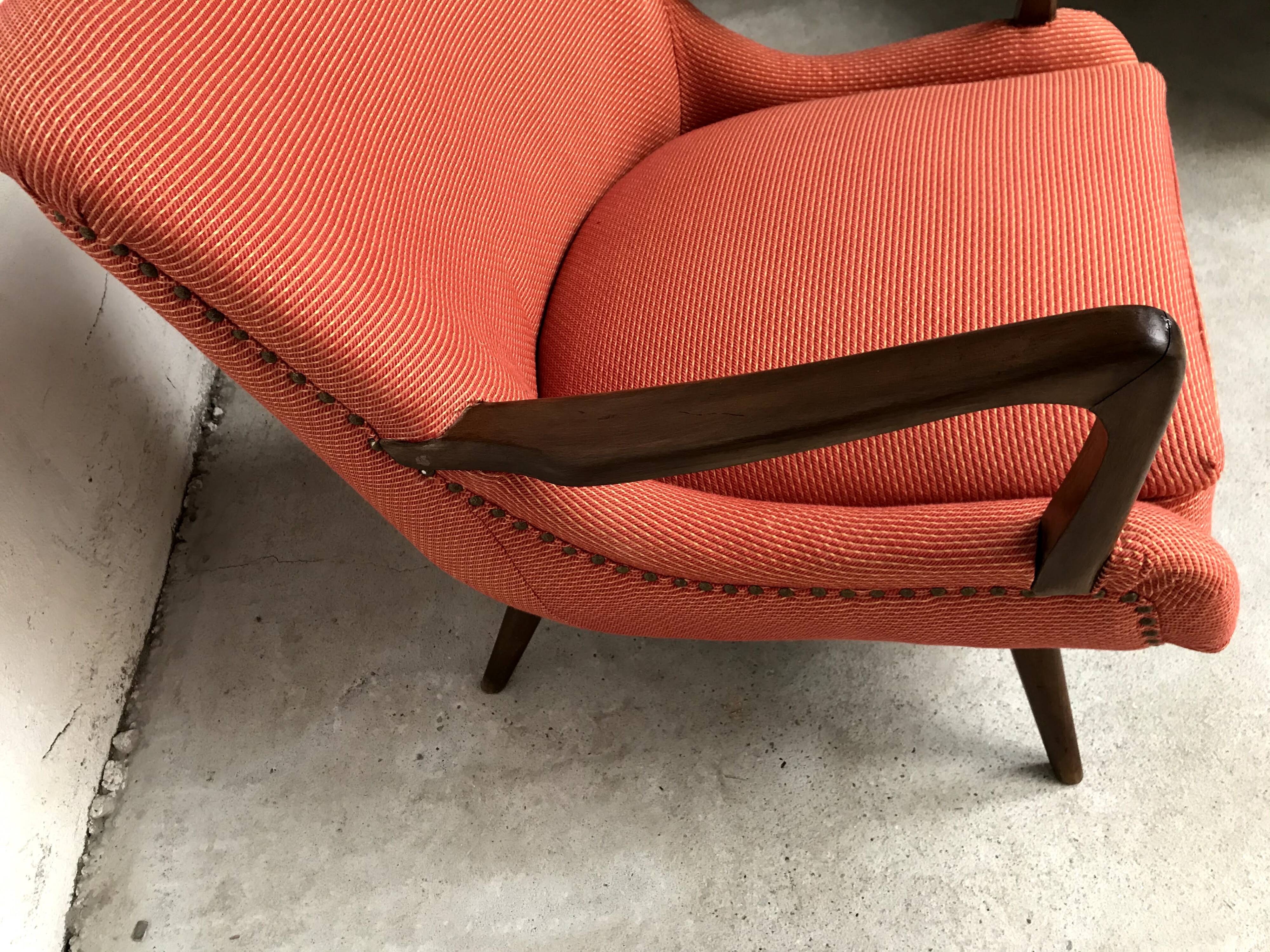 Orange-pink art deco armchair 1930s/40s