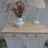 Vintage Parisian buffet re-enchanted in pearl grey, wooden top.