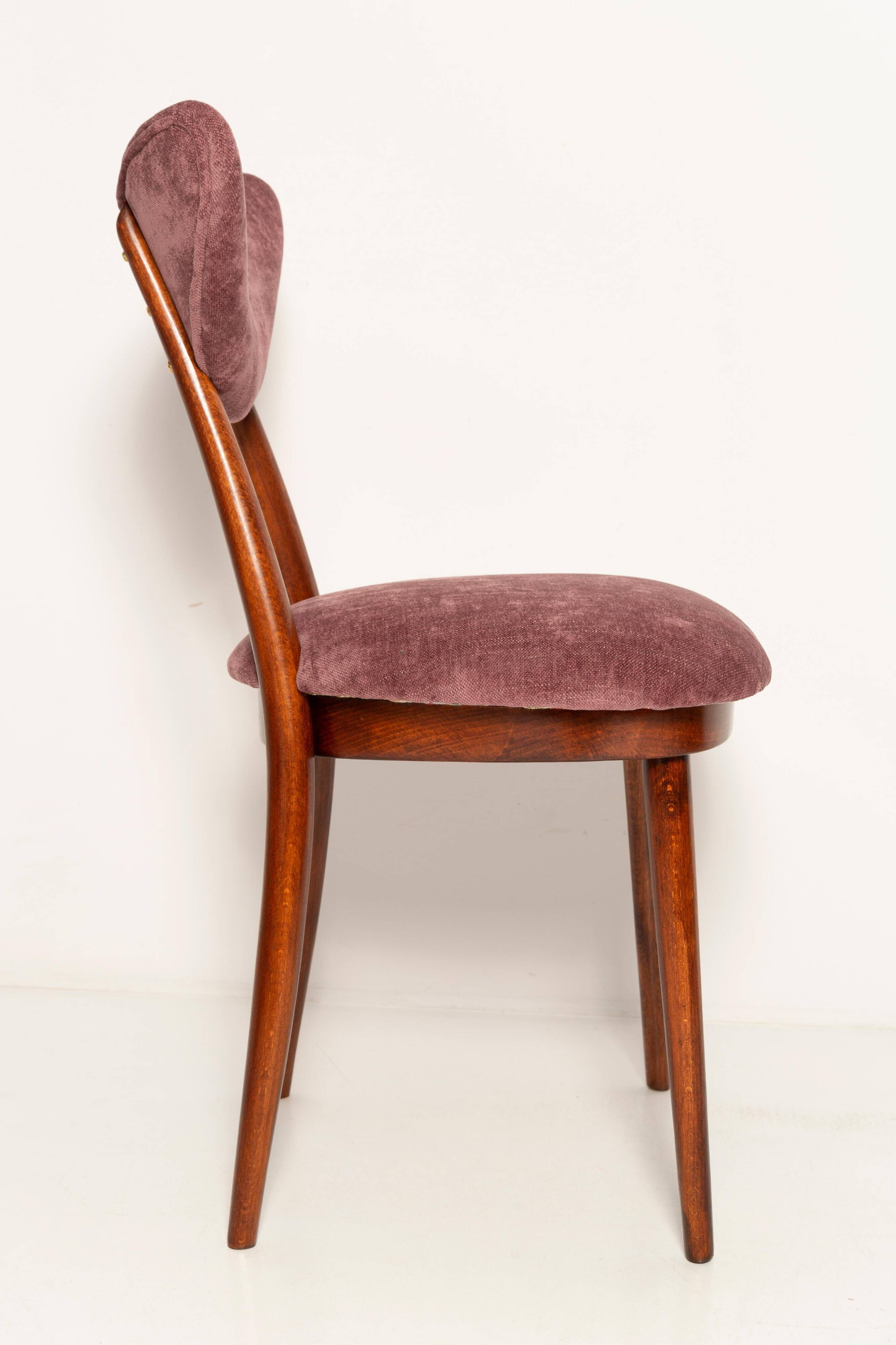 Heart-shaped chair in burgundy velvet, pink, violet, mid-century, Europe, 1960s.