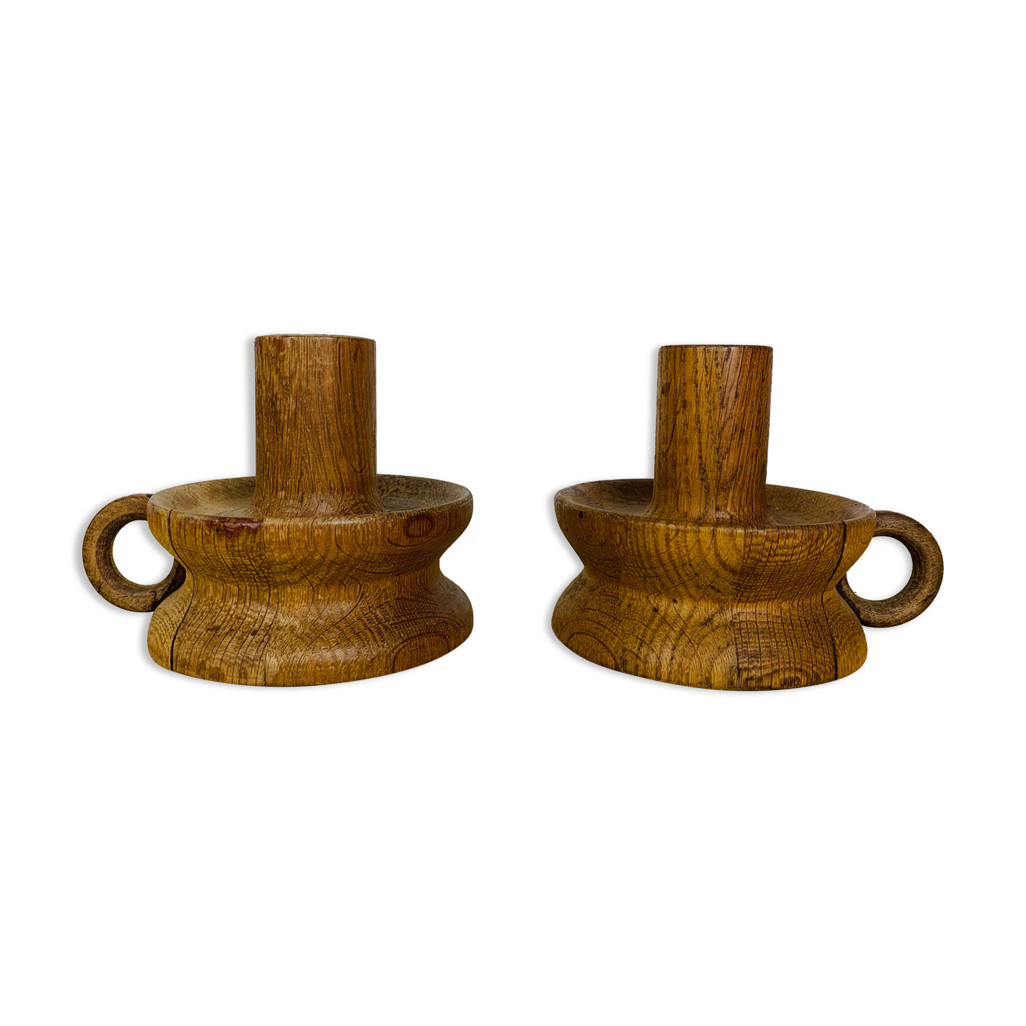 Pair of candle holders brutalist solid wood