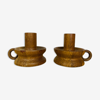 Pair of candle holders brutalist solid wood