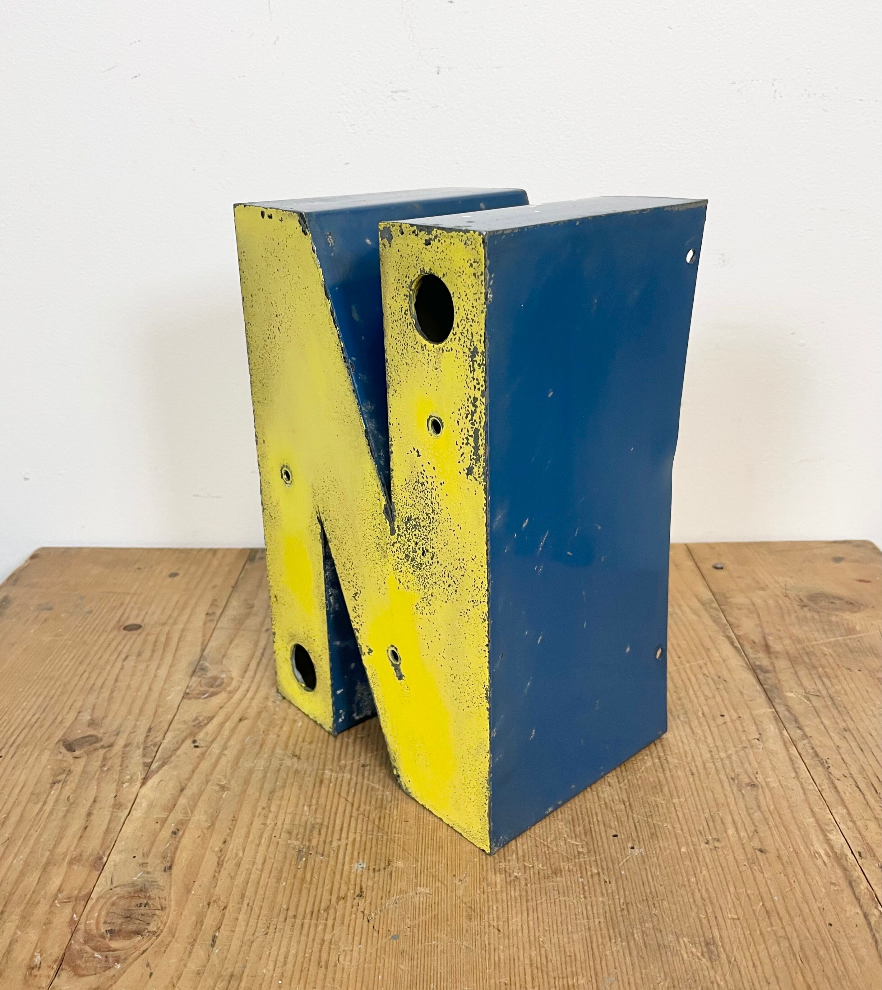 Vintage Yellow Iron Letter N, 1970s