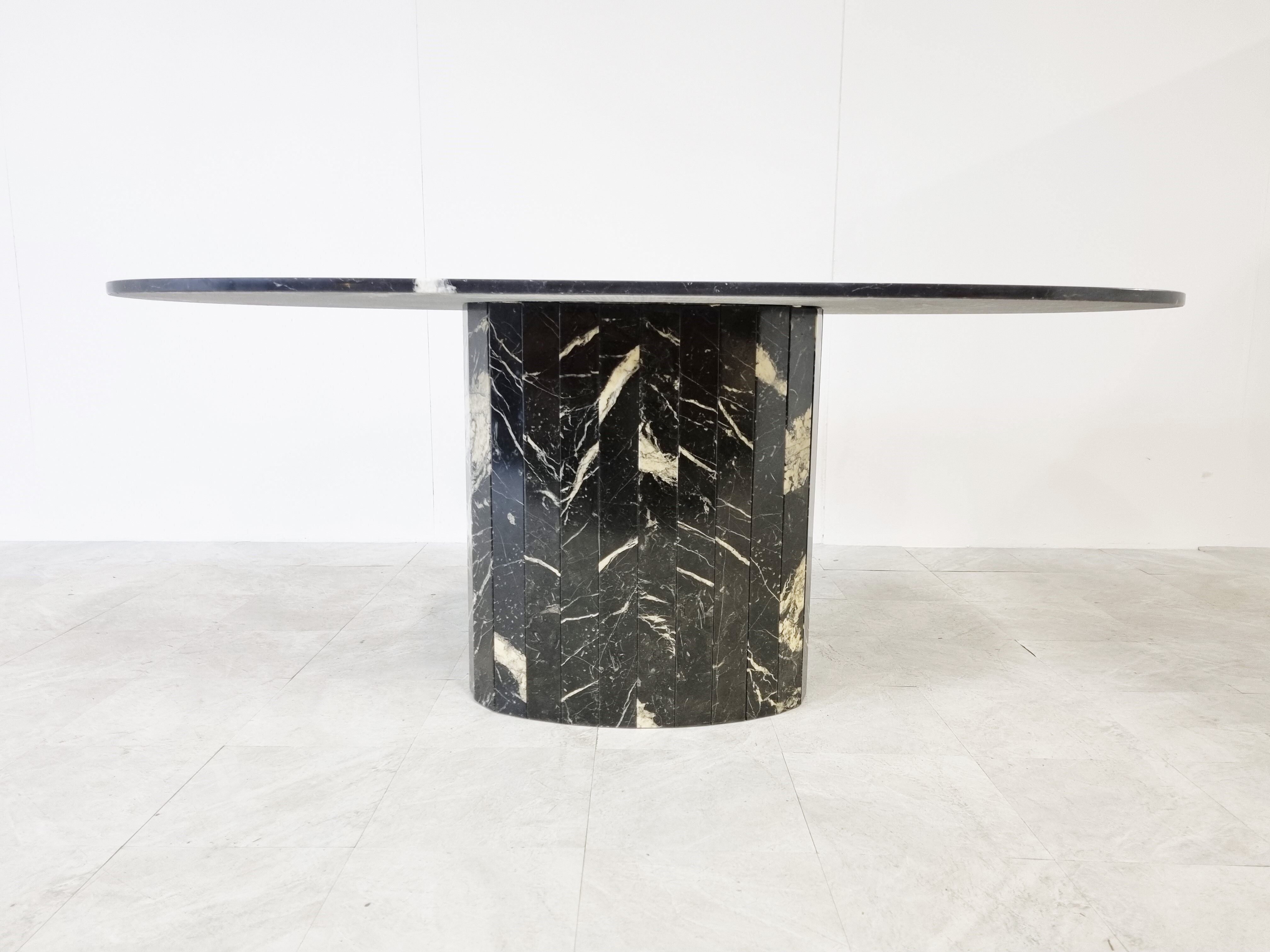 Vintage oval black marble dining table, 1970s