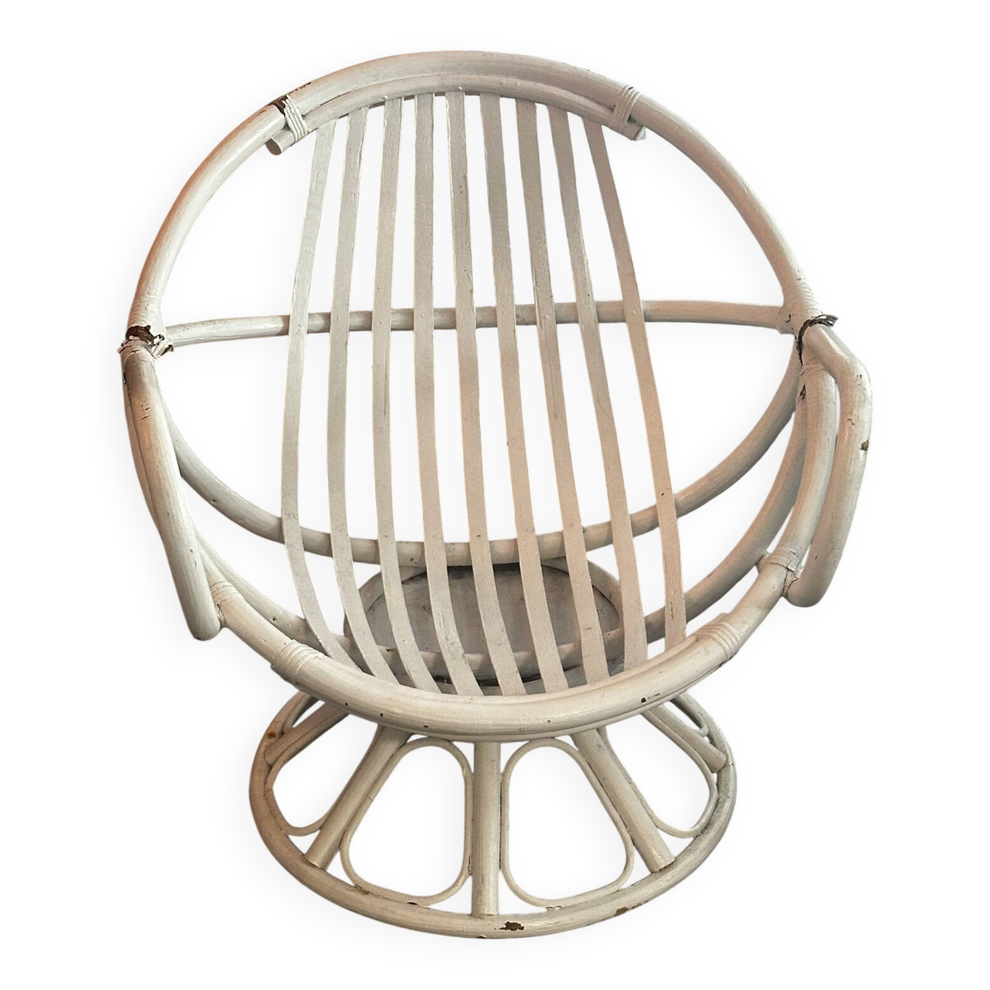 Vintage armchair in white lacquered rattan