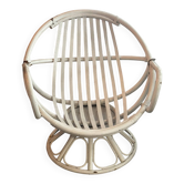Fauteuil vintage en rotin laqué blanc