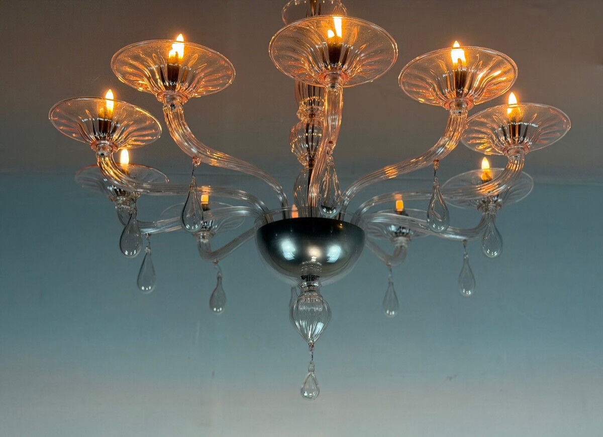 Venetian glass lustre in pink, in the style of Venini.