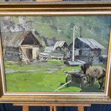 Oil-on-canvas painting The Blacksmith's Workshop 1956 signed by Fomine