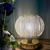 Vintage globe table lamp in half amber, half transparent molded glass