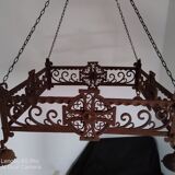 Pair of chandeliers suspensions in cast iron and 19th century wrought iron