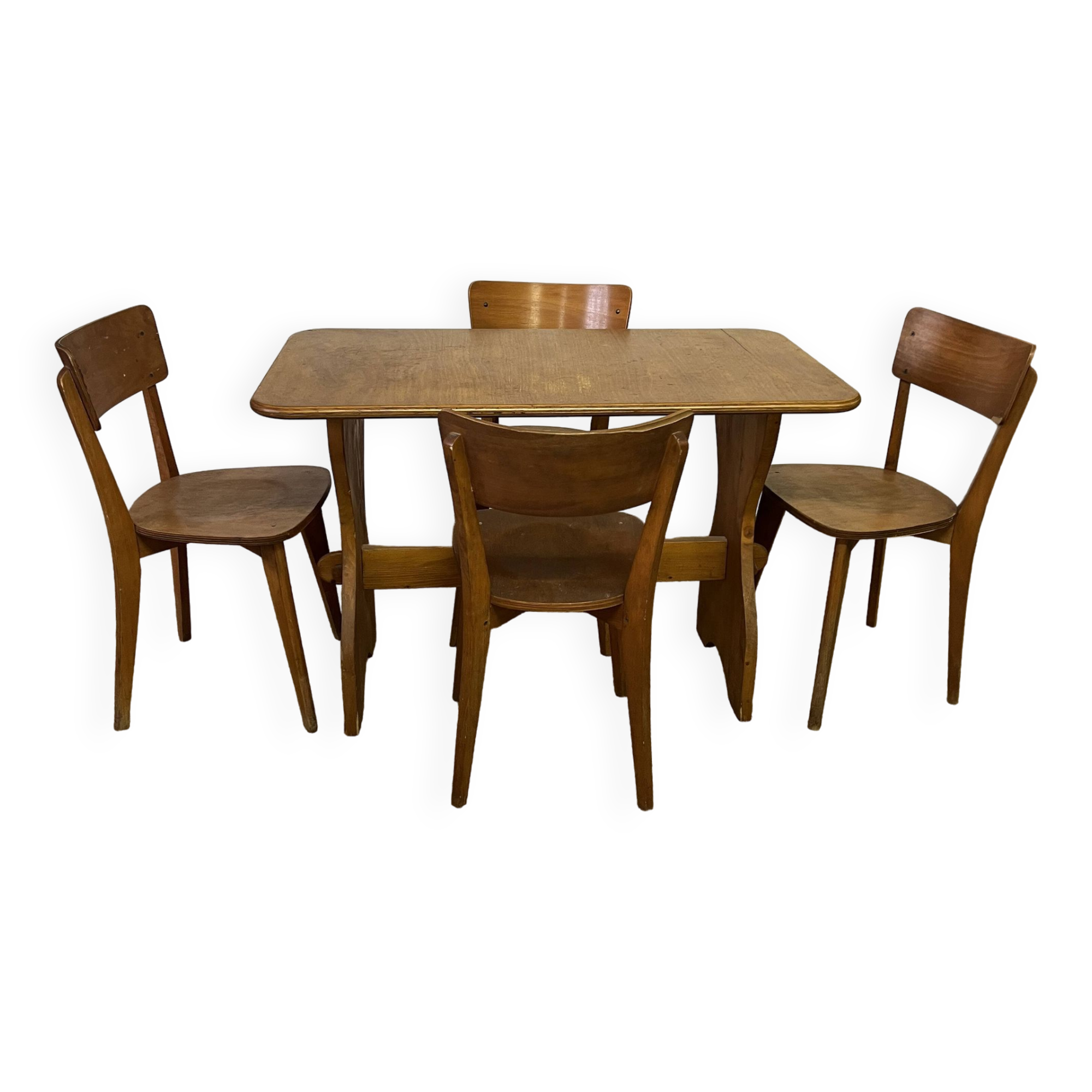 Vintage wooden table and 4 chairs set