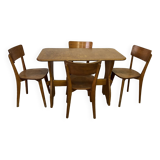 Ensemble table et 4 chaises en bois vintage