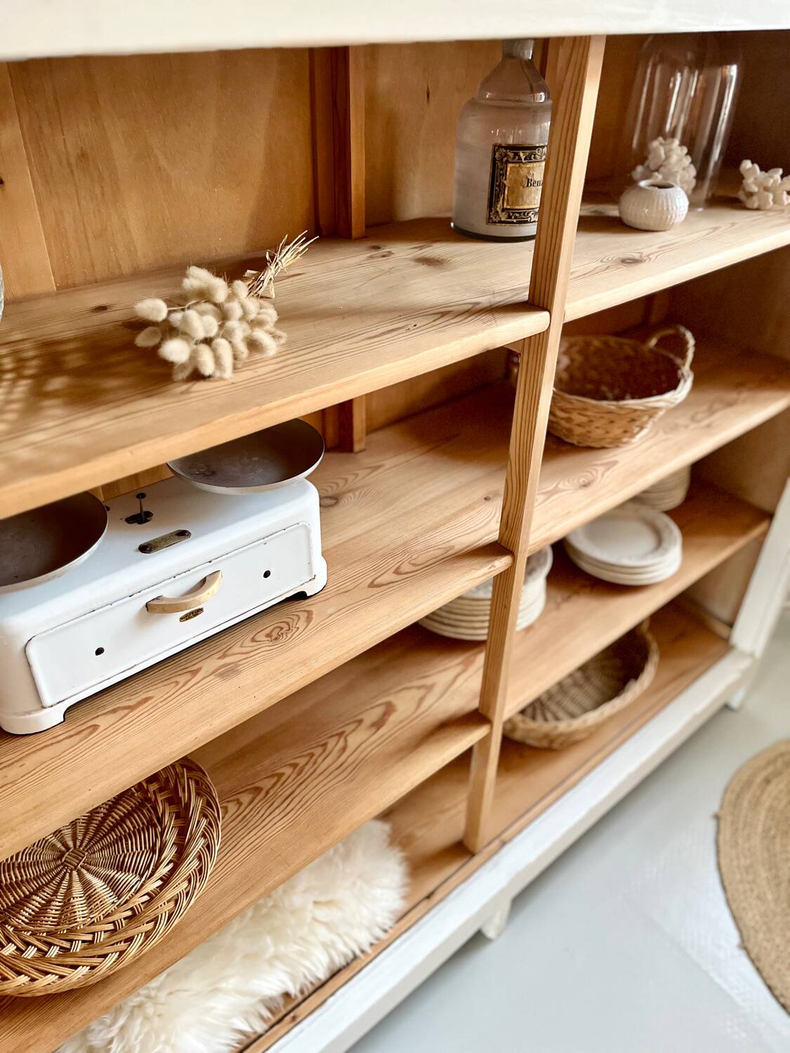 Large antique school wardrobe/bookshelf in solid pine – 1950