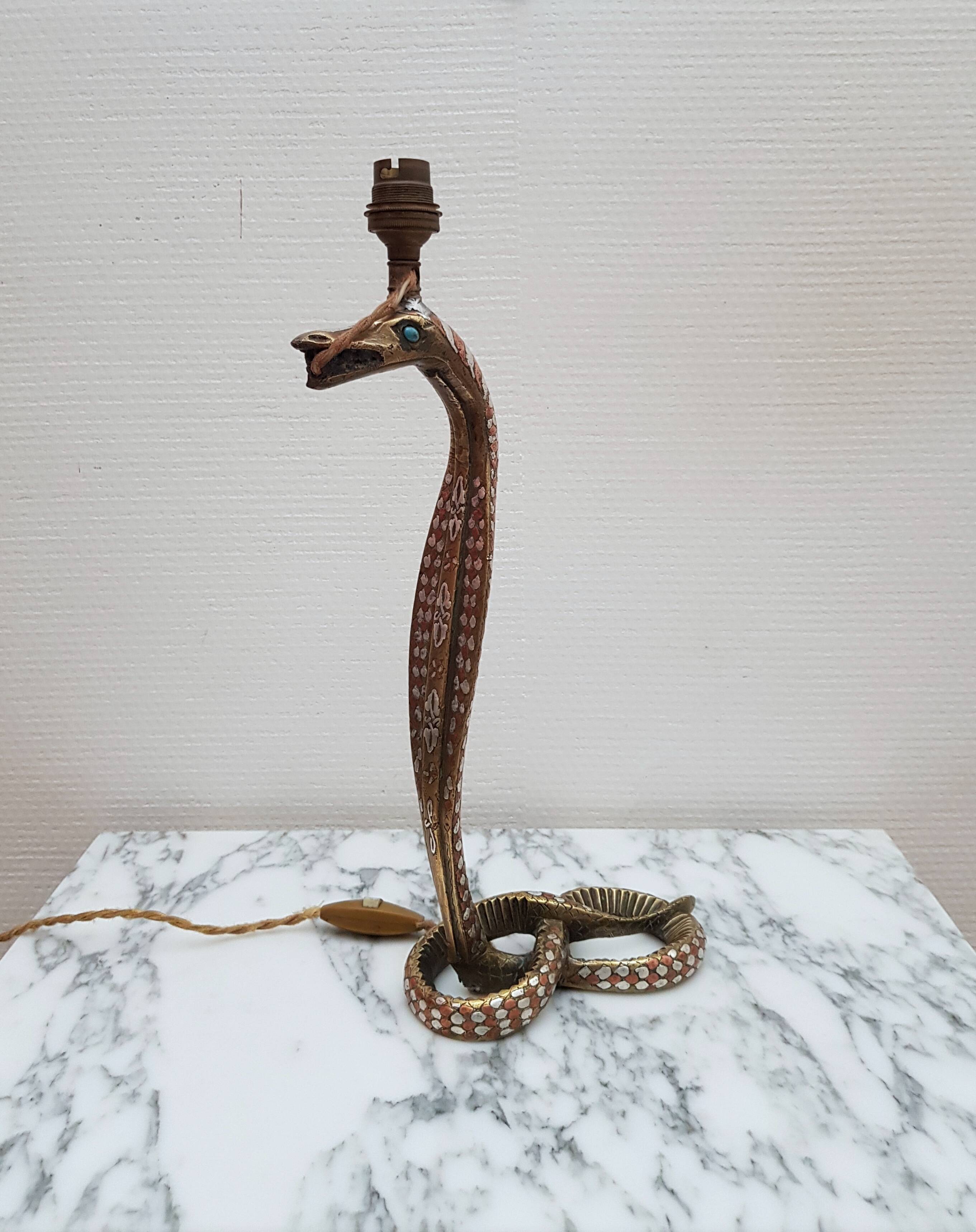 Bronze and silver snake lamp