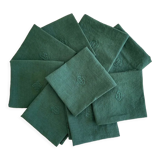 Set of 8 monogrammed fir green towels EH - 65x61cm - linen