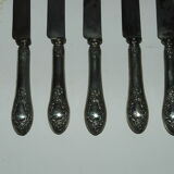 6 couteaux lames acier manches argent massif gaufré poinçon minerve