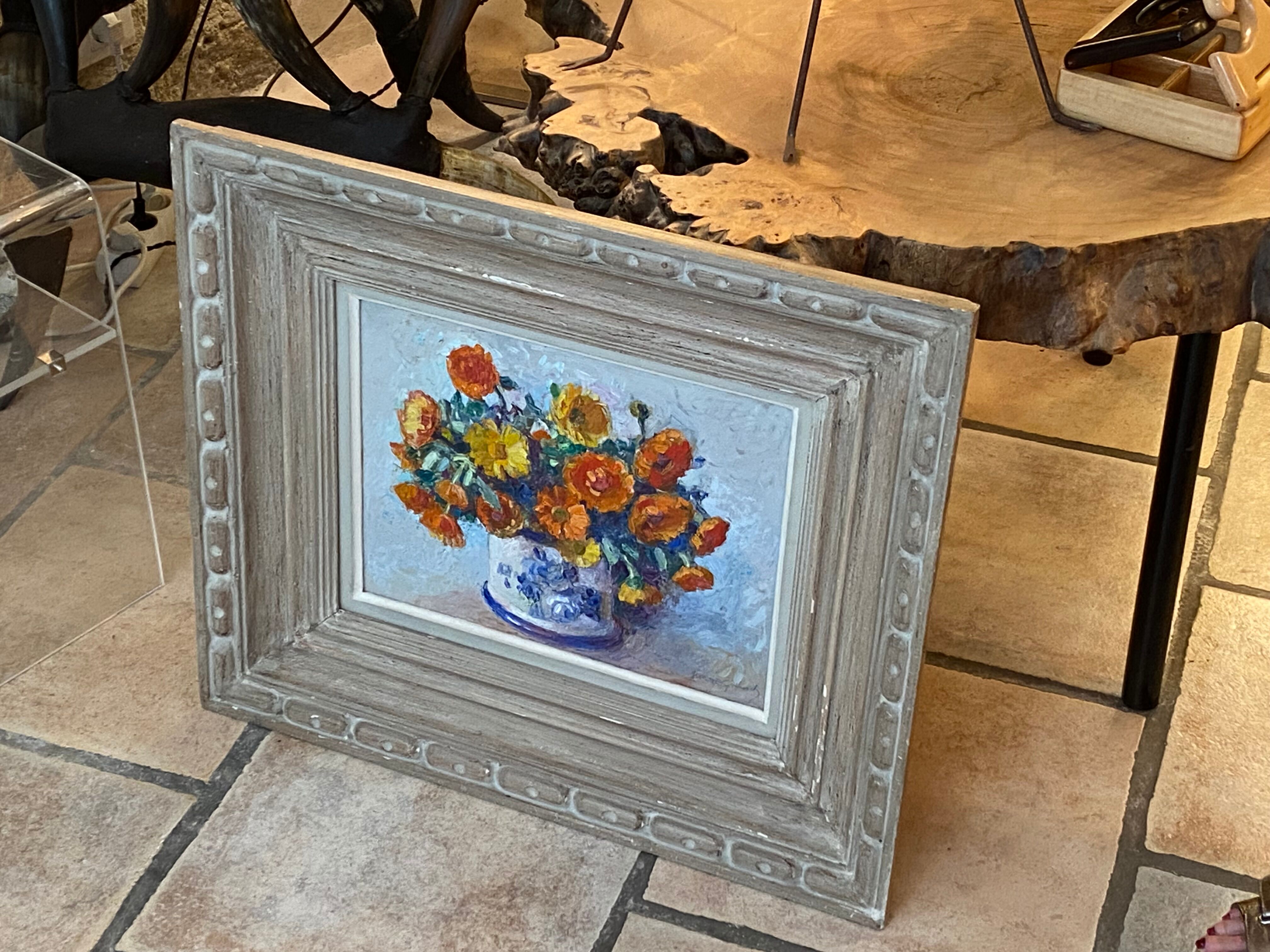 Old painting with bouquet of flowers