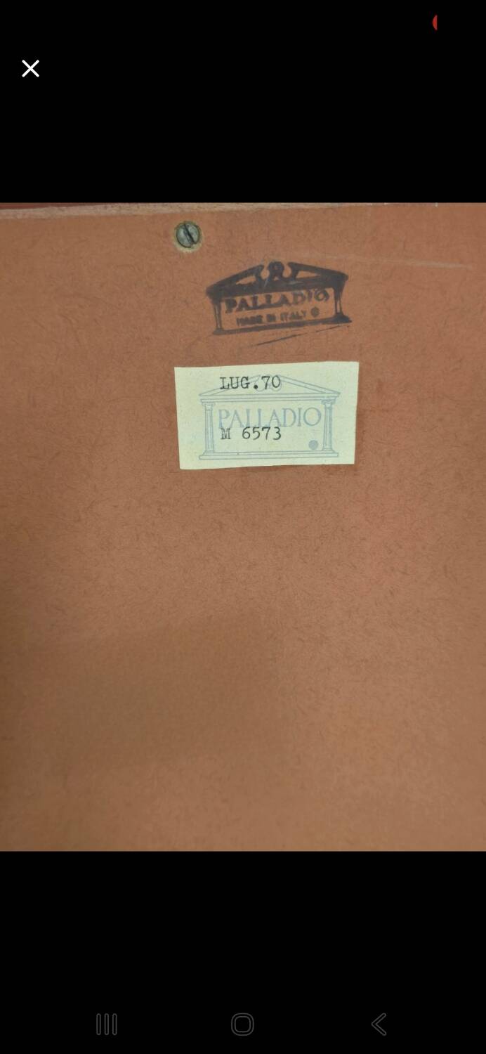 miroir mural Palladio, Italie, 1970 – Décor rouge et dorure patinée