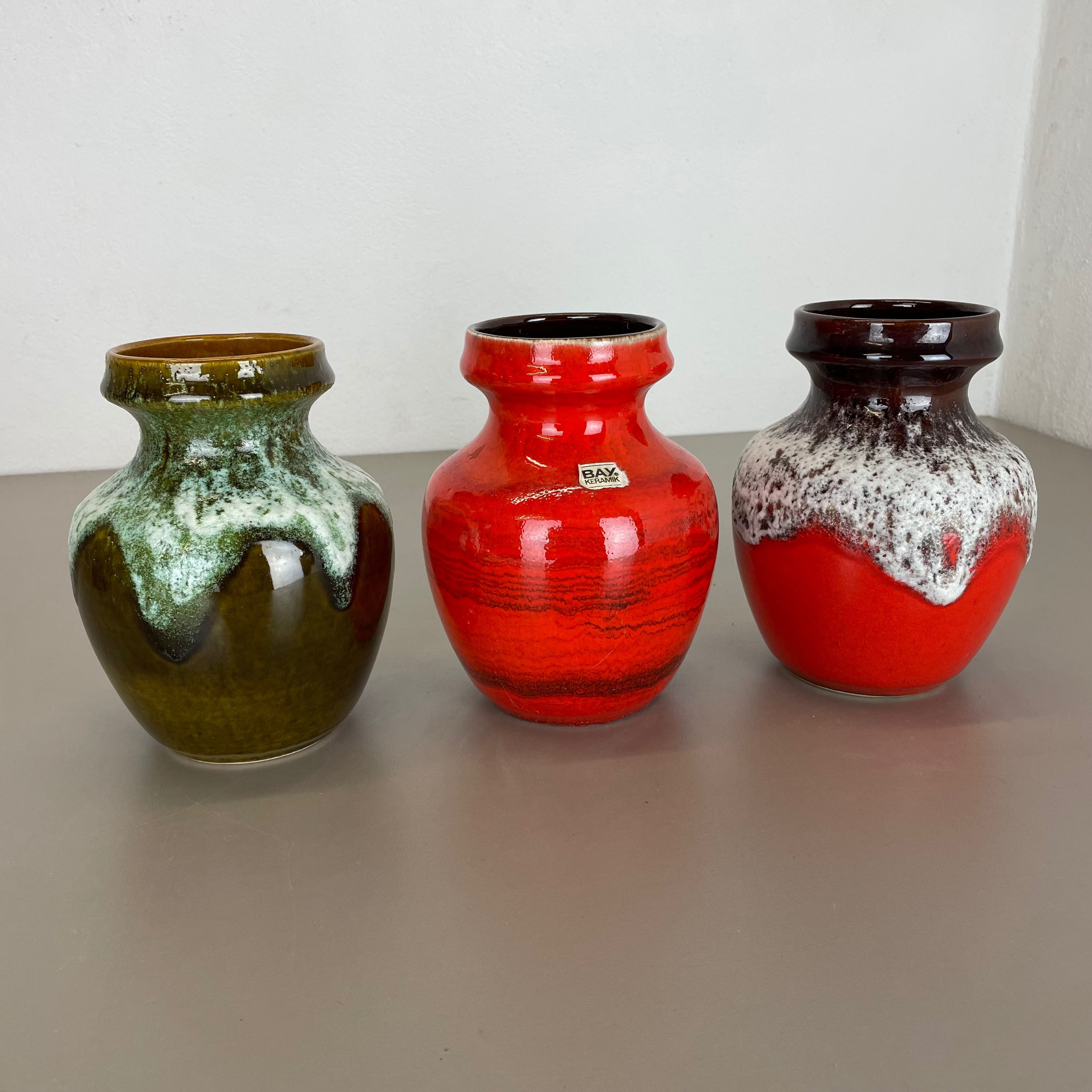 Set of 3 Multi-Color Fat Lava Op Art Pottery Vase Made Bay Ceramics, Germany