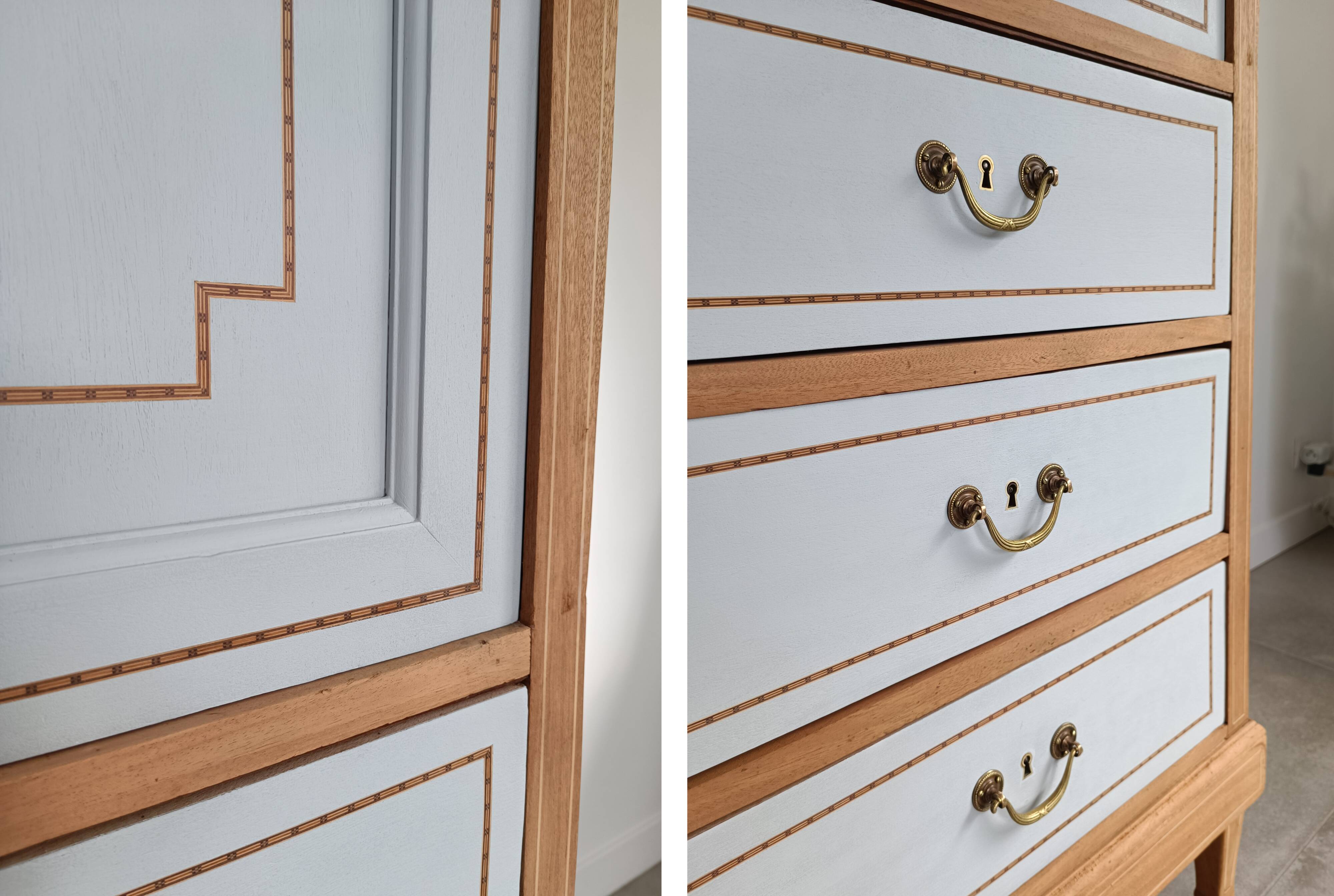 Family wardrobe, marquetry net, early 20th century.