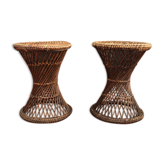 Pair of dark rattan stools