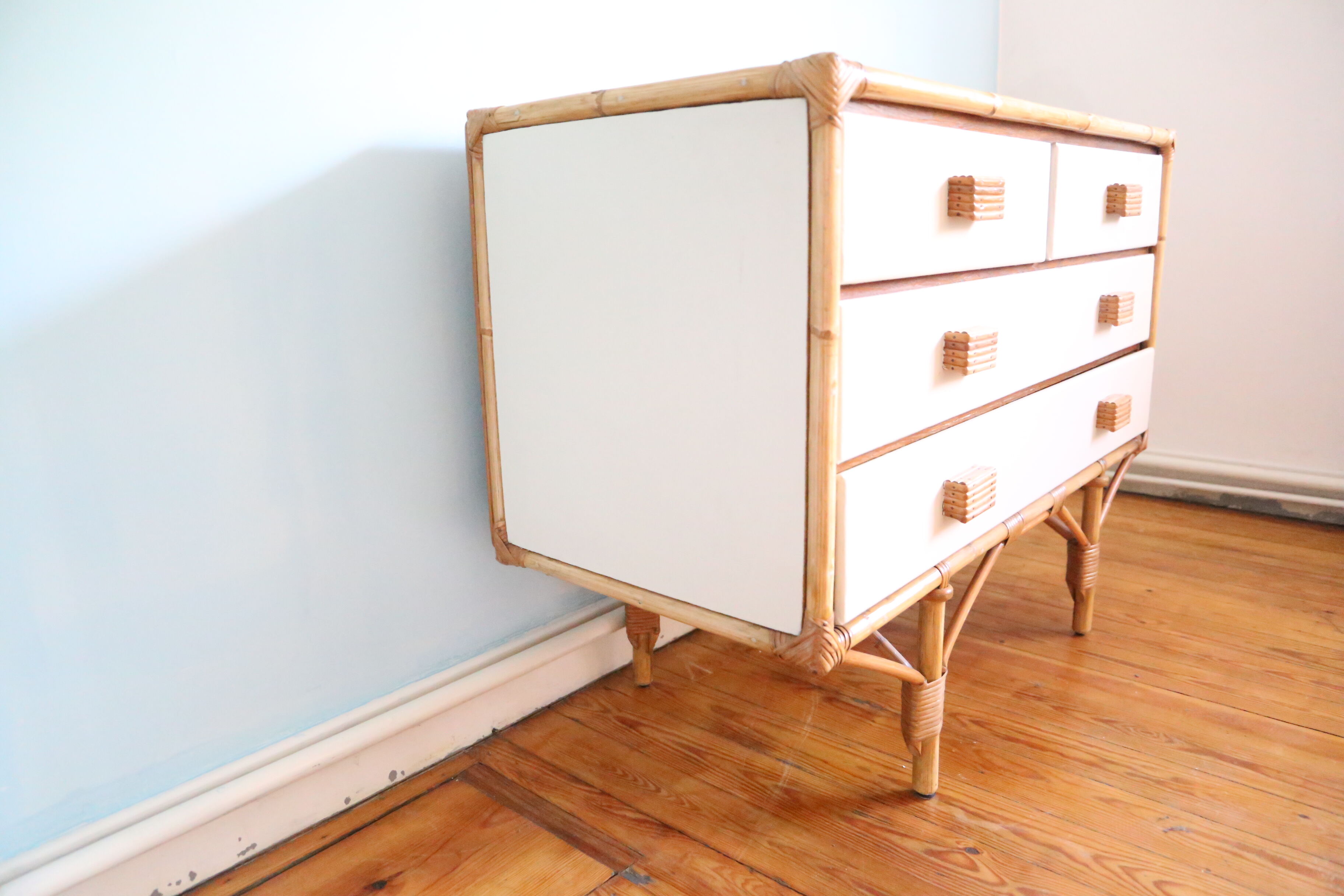 Rattan dresser, natural and white color, 1970s