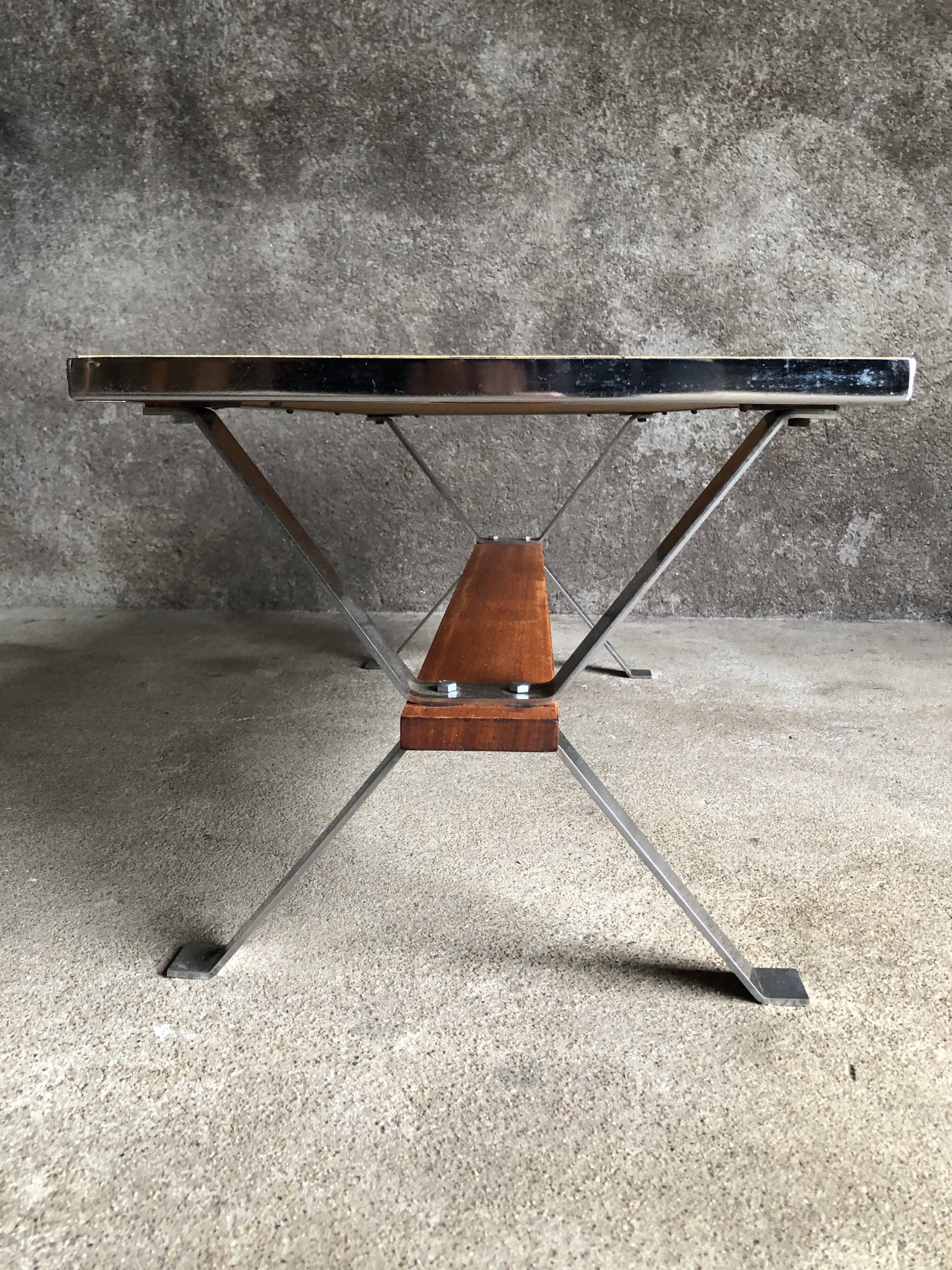 Ceramic coffee table and chrome and wood legs, Juliette Belarti, 1960