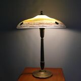 Lampe de table Muller Frères, France, avec pied en laiton et abat-jour en pâte de verre, style Art déco vers 1930
