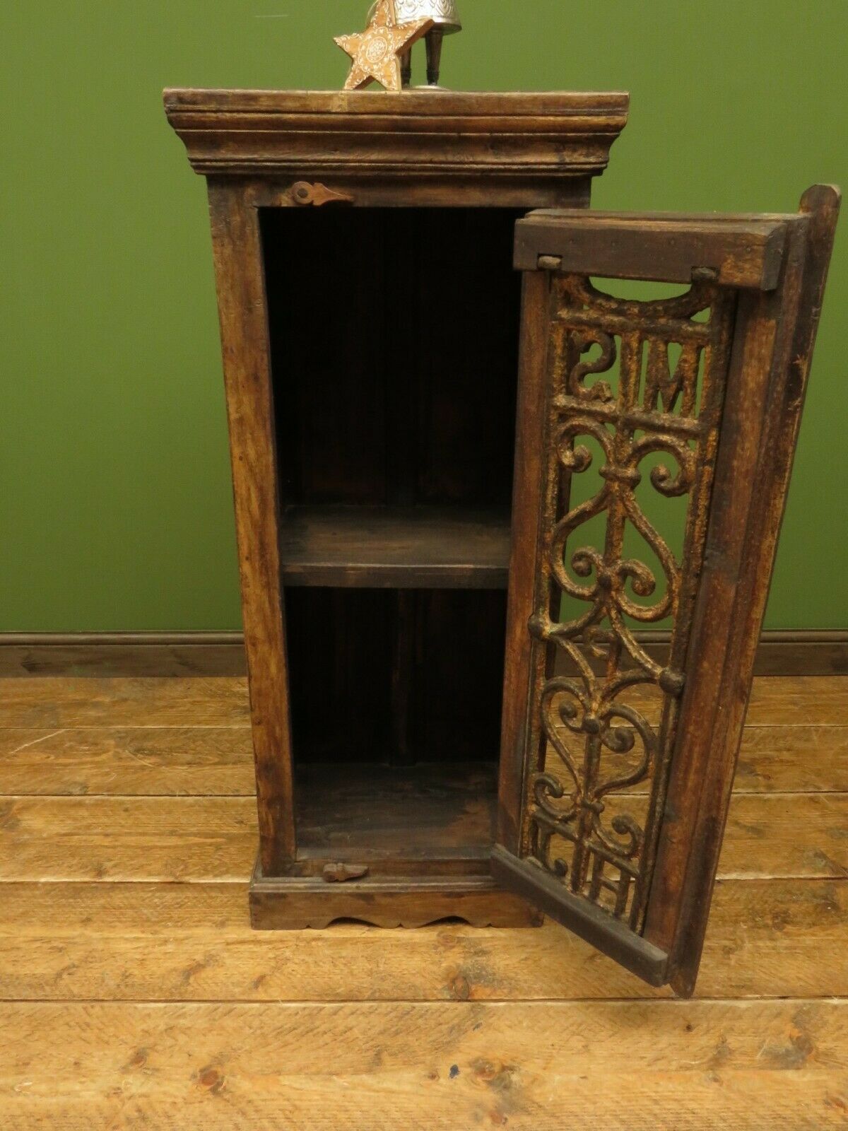 Vintage Indian Cabinet with Iron Railway Insert Door, Narrow Drinks Cabinet, No2