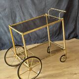 Chariot de bar, desserte en laiton et verre fumé, 1960
