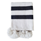 Plaid tissé main rayures noires pompons blancs