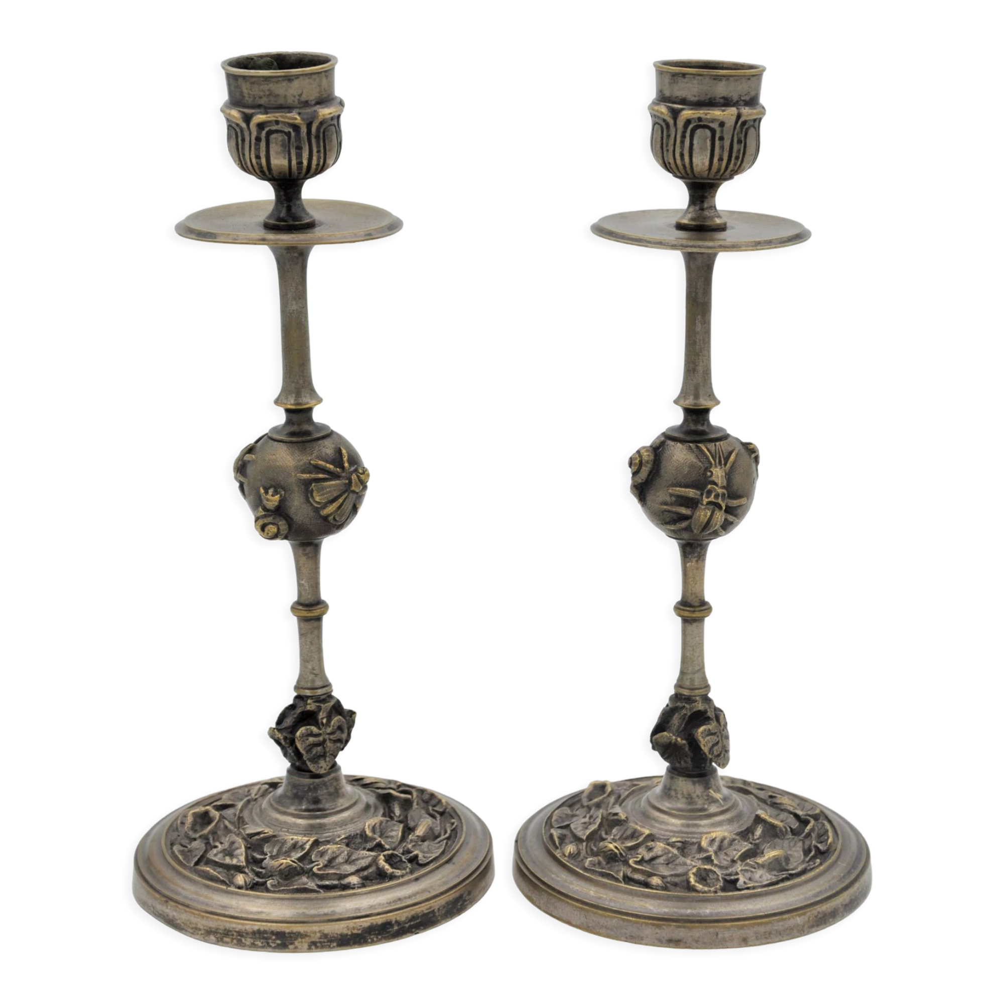 Pair of old gilded bronze candle holders