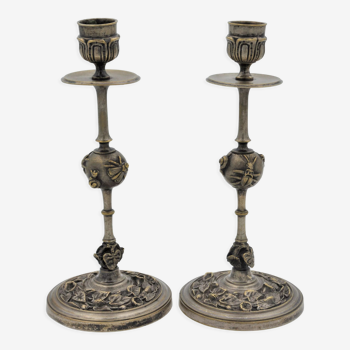 Pair of old gilded bronze candle holders