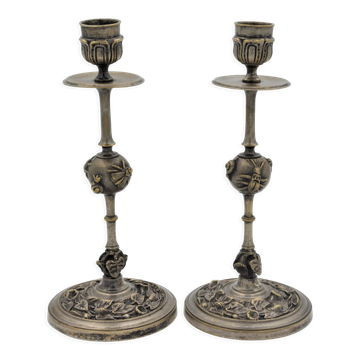 Pair of old gilded bronze candle holders