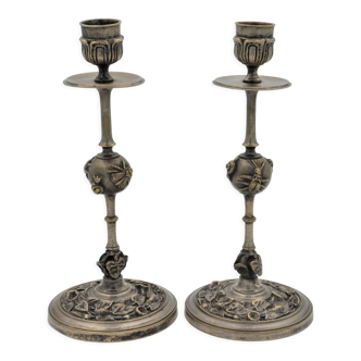 Pair of old gilded bronze candle holders