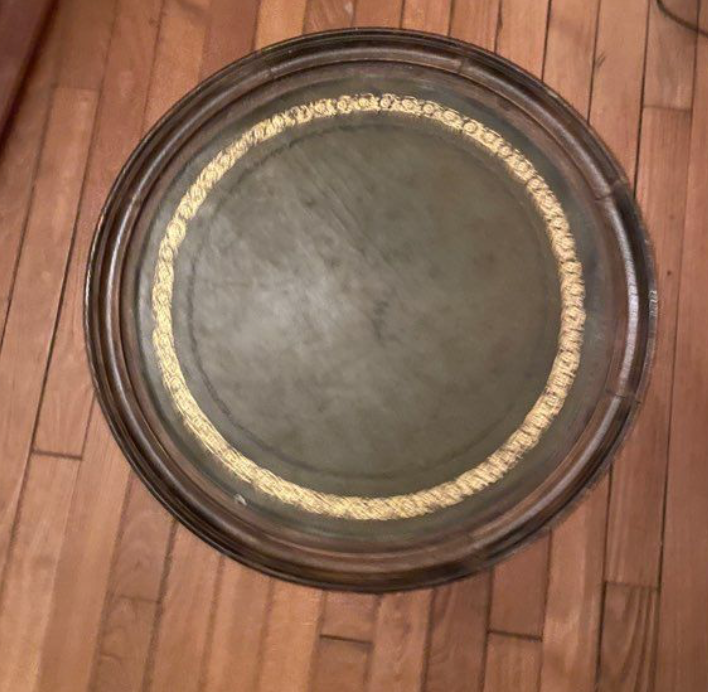 Wood and leather tripod pedestal