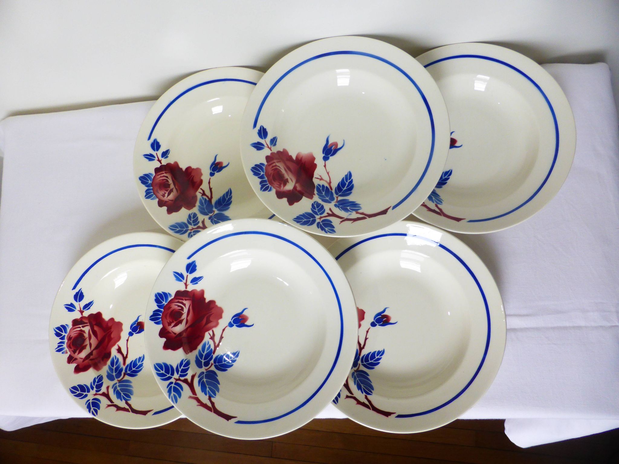 6 vintage soup plates from K&G Luneville, Chantal model