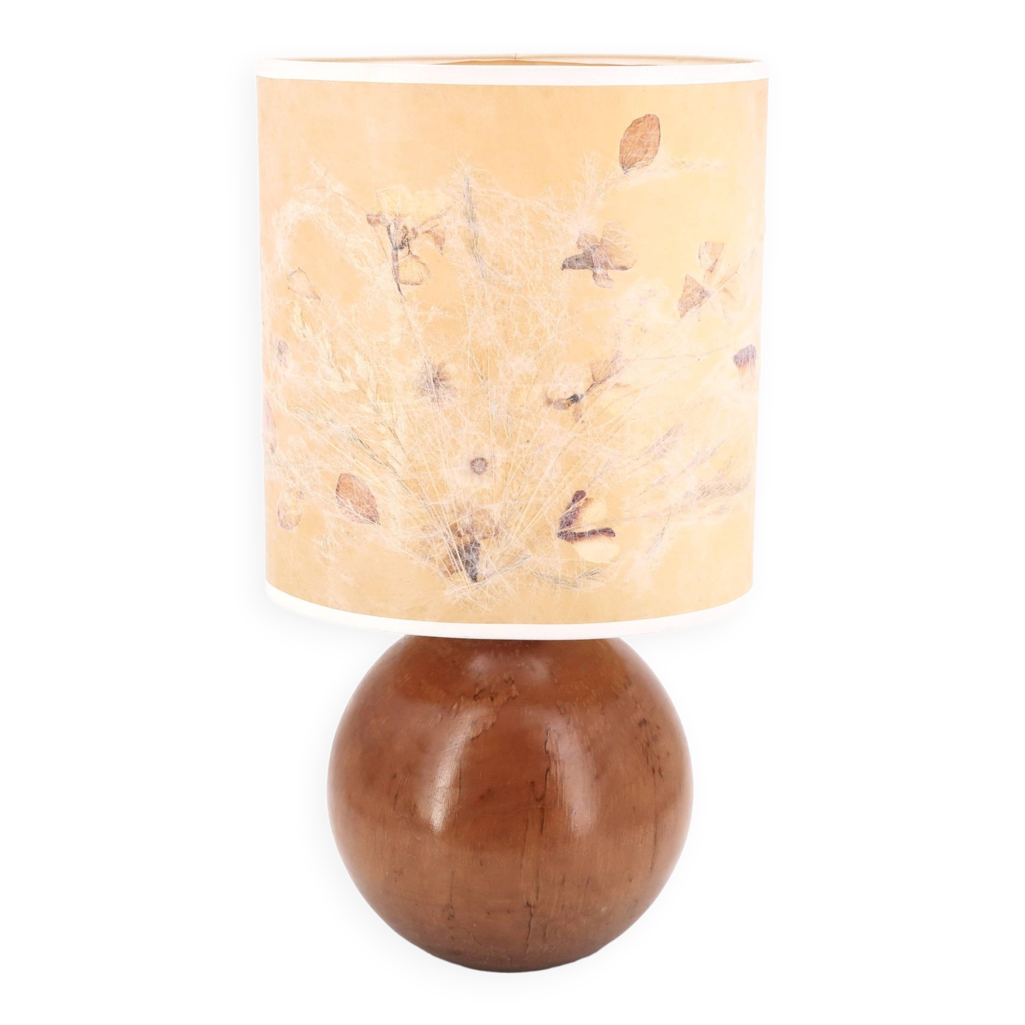 Wooden ball lamp, lampshade with dried flowers