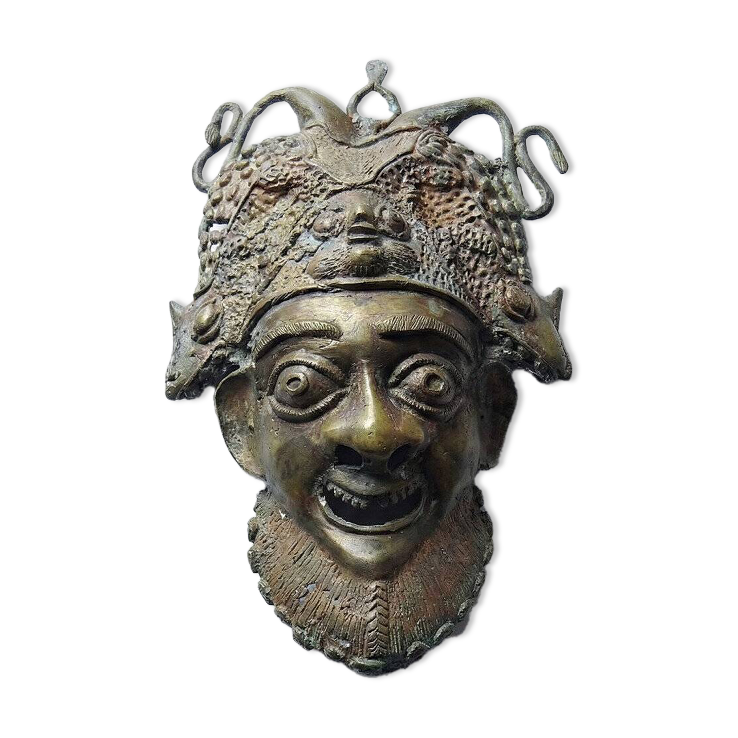 Vintage bronze African mask Bamoun, Cameroon